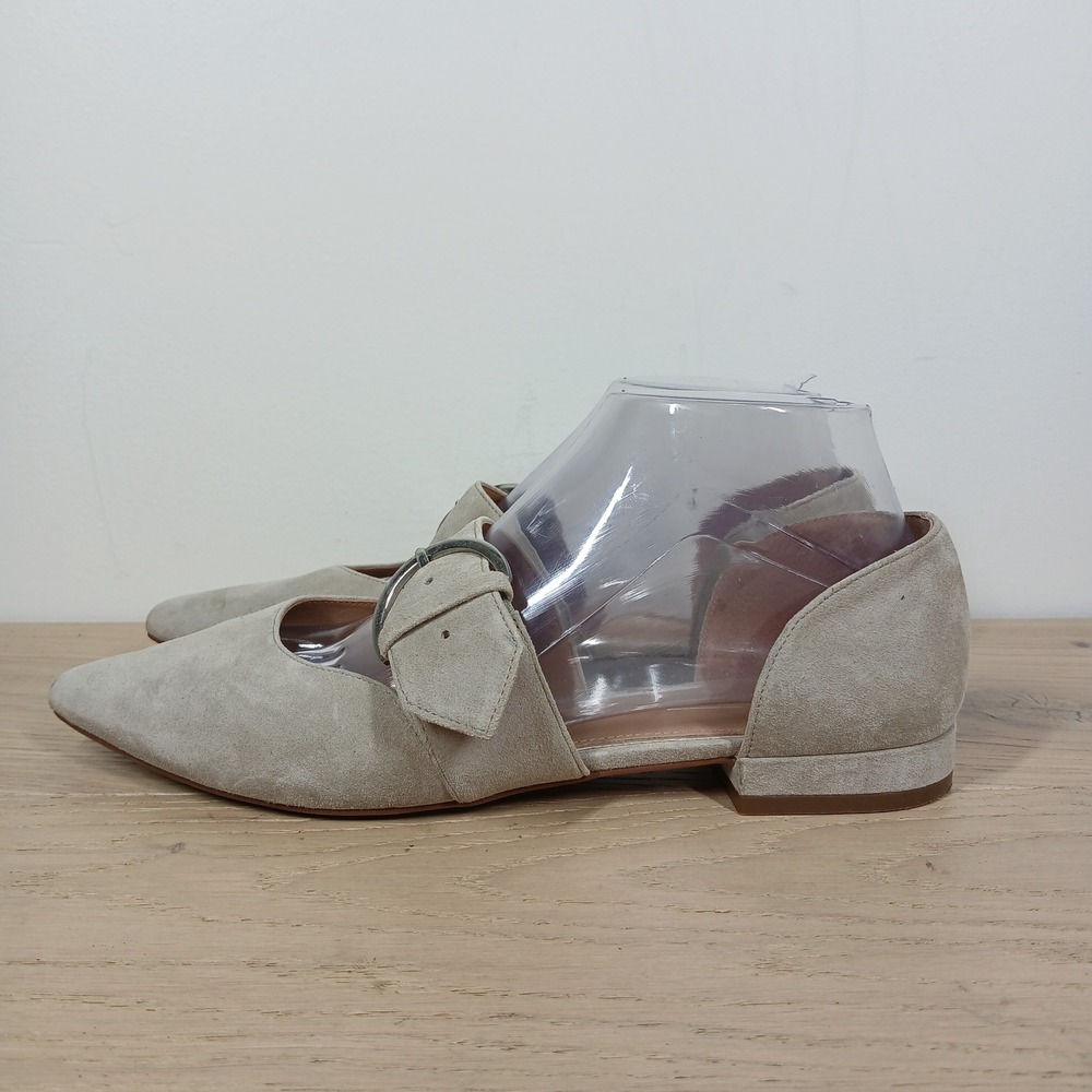 Linea Paolo Flats Women 7.5 Beige Leather Pointed Toe Buckle Strap Dress Office